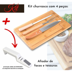 Kit Churrasco Com 4 Peças E Afiador De Facas