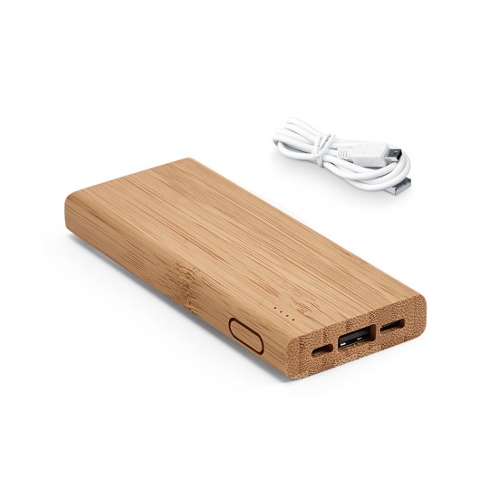 Carregador Portátil Power Bank 5.000Mah De Bambu Personalizado